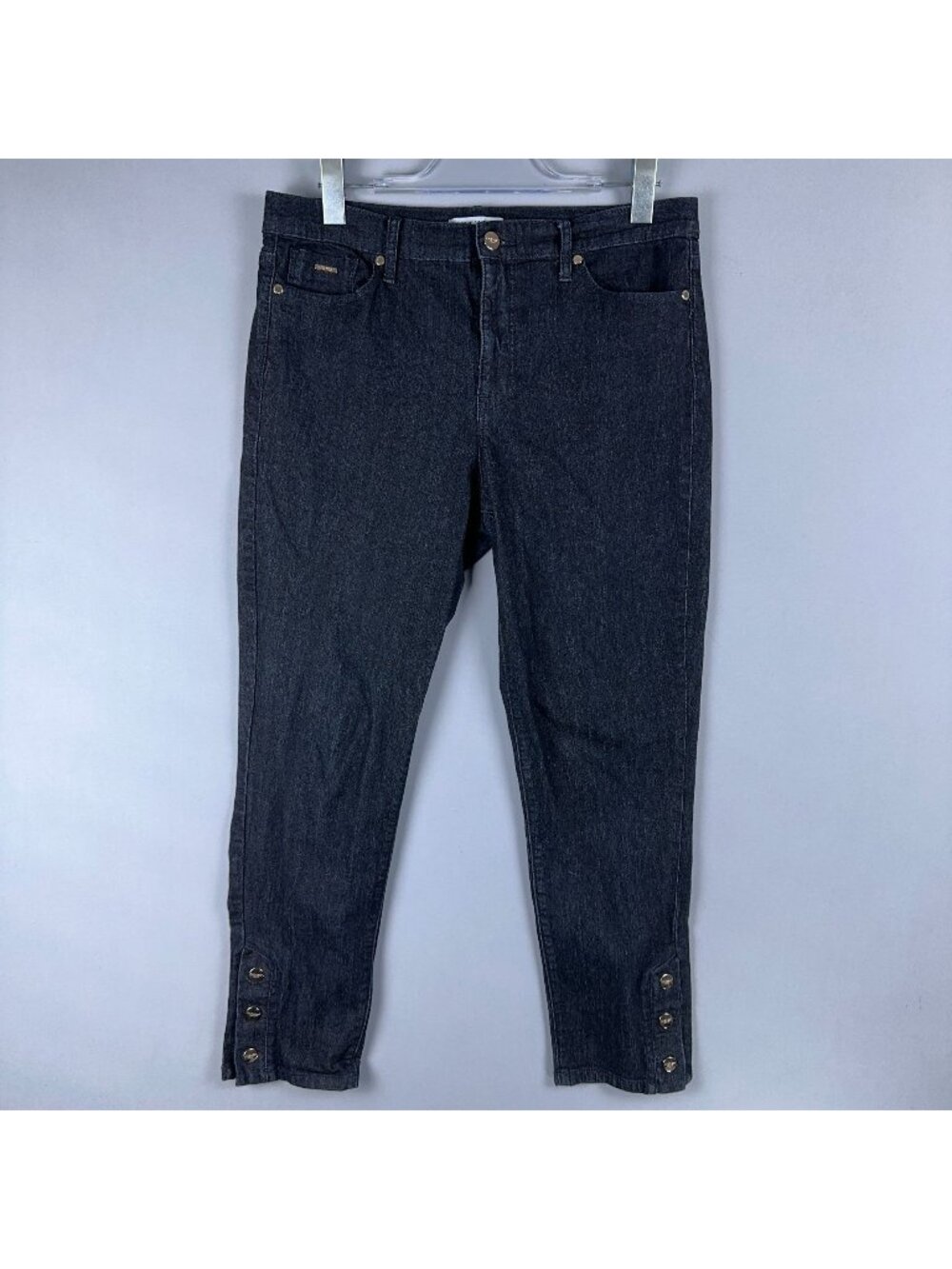Nine West Skinny Jeans Dark Wash Womens Size 10 Button Hem Navy Blue